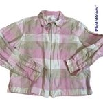 Dress Barn Medium 100% Cotton Plaid Zip Up Shacket Jacket Collar Pink White Photo 0