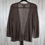 Rafaella Linen blend sheer open knit tie up brown cardigan sweater plus sz 2XL Photo 6