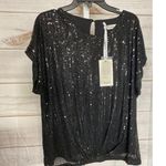 Grace Karin Brand New  Women's Medium Black Short Sleeve Lined Blouse Top Sequin Photo 0