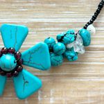 Faux Turquoise Flower Beaded Choker Necklace Boho Statement Gemstone Black Photo 3