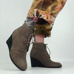 Forever 21 Vegan Faux Suede Lace-Up Wedge Ankle Booties in Taupe Brown | Size 7 Photo 0