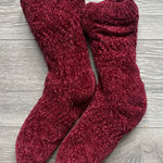Burgundy Women’s White Sherpa Chenille Warm Cozy Comfy Winter Slipper Socks Red Photo 0