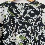 Belle Sky Women's Medium Balloon Sleeve Boho Floral Tie V-Neck Maxi Dress Black Photo 14