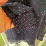 EXPRESS Sheer Navy Sleeve Blouse Hot Pink Polka Dots & Ruffle Detail - Size M Photo 7