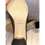 All Black Shoes Women's 8.5 EU 39 Beige‎ Leather Slip On Silver Metallic Heel Brown Photo 9