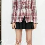 ZARA  TWEED WEAVE JACKET BLAZER W/ GEM JEWEL BUTTON RED/WHITE Size M NEW Photo 11