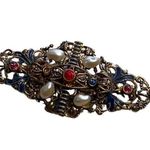 Antique Edwardian Czech Glass Filigree Pearl Ruby Sapphire Stone Brooch Photo 8