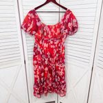 Torrid Floral Crinkle Fabric Tiered Puff Sleeve Smocked Midi Dress Red Pink 12 Photo 10