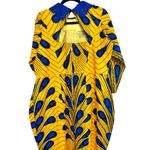 Vibrant African Print Yellow and Blue Long Sleeve Dress with Collared Beading Size M Photo 2