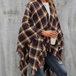 Womens Black Multi Buffalo Plaid Fringed Poncho Wrap OSFM Size undefined Photo 2