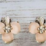 Vintage Clip On Earrings Pink Clover & Gold Tone Photo 0