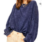 Free People Womens Medium Navy Acid Wash Long Sleeve Crew Neck Top Photo 0