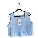 ZARA NWT Women  BLOGGERS FAV Cropped POPLIN Top Blouse Baby Blue XL Photo 9