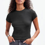 Madewell Regenerative Cotton Ribbed Crewneck Tee Shirt Jet Black Medium NWT Photo 0