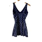 Yonique Navy Polka Dot One Piece Swimdress‎ Skirted Swimsuit Medium Blue Photo 5