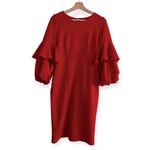 IC COLLECTION Red Scuba Knit Ruffled Balloon Sleeve Red Sheath Dress Size XS NEW Photo 3