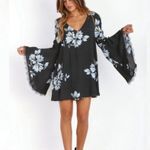Free People  Wanderer Floral Mini Bell Sleeve Dress Small Women’s Black Blue Photo 5