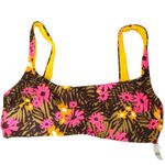 Aerie  NWT Scoop Bikini Top Tropical Floral Green Hot Pink Gold Removable Pads LG Photo 1
