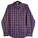 L.L.Bean Top Women's Medium Navy Stewart Plaid Wrinkly Free Oxford Shirt Blue Photo 0