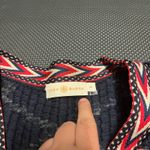 Tory Burch  Tweed Trim Cardigan Sweater Coat Blue Red‎ Gold Womens size small Photo 5