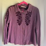 Soft Surroundings Peralta Plum Embroidered Metallic Tinsel Button Down Blouse M Photo 3