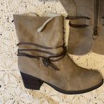Sporto Beige Booties Side zip Strappy 7.5 heel boots suede leather Sherpa lined Photo 2
