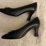 St. John Black Italian Leather Pumps Gold-Tone Button Emblem Size 6.5 $395 Photo 6