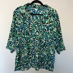 Bon Worth Green and Blue Blouse Women’s Size Large Petite Career Retro Office Photo 0