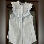 Blue and White Striped Ruffle Blouse Photo 1