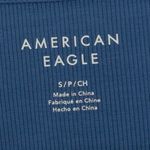 American Eagle NWT Womens Ribbed Cinched V Neck Bodysuite Size S Blue Stretch Photo 3