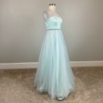 Betsey Johnson Betsy Johnson Strapless Satin and Tulle Beaded Long Ball Gown Blue Size 4 Dress Photo 1