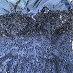 Cache 100% Silk Vintage Beaded Navy Blue Halter cross Strap Open Back Gown Photo 8