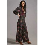 Farm Rio Anthropologie x Jumpsuit M NWT Deep-V Hearts Print Wide-Leg Photo 5