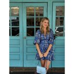 Sandro  Blue Floral Linen Blend A-Line V-Neck Mini Dress Size 36 US 4 Photo 14