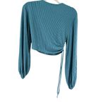 Urban Outfitters  Blue Cropped Rib Top Cuff Sleeves Medium Photo 4