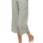 BeachLunchLounge Margo Striped Linen Cotton Wide Leg Cropped Crop Green Pants S Photo 0