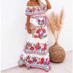 Boutique White Floral Ruffled Off the Shoulder Boho Maxi Dress Photo 1