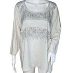 Chicos Shirt Womens XL Light Gray Embellished Mixed Media Updated Basic Party Photo 0