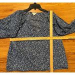 J.Crew Blouse Top Size M Blue Floral Ruffle Detail V Photo 8