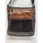 The Sak Iris Leather Crossbody Satchel bronze glitter panels stitching detail Photo 3