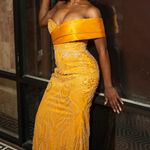 Custom Made Yellow Off-The-Shoulder Maxi Dress Photo 1