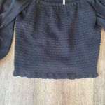 Anthropologie  Smocked Square Neck Puff Sleeve Top Black Textured Size Small  Photo 1