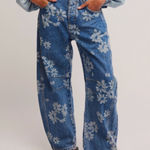 Free People  Good Luck Printed Barrel Jeans in Laser Daisy Photo 0