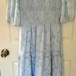 Merokeety Light Blue Puff Sleeve Smocked Dress Photo 2