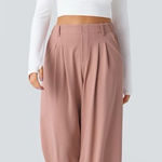 Halara  Flex High Waisted Pocket Wide Leg Waffle Work Pants Size M Tall Rosette Photo 0