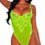Neon Green Lace Bodysuit Sheer Mesh Bustier Thong One Piece NWT Photo 0
