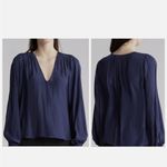 Ramy Brook Womens Navy Ruched Sleeve
V-Neckline Silky Blouse Sz XS Photo 1