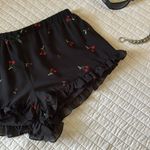 Dolls Kill Witty Fox Black ruffle trim, cherry print pull on elastic waist mini shorts S Photo 2
