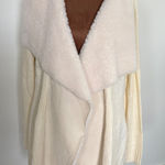 New Directions Womens Large Ivory Faux Fur Trim Open Front Cardigan wrap coat Photo 0
