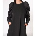 Saks 5th Avenue Area Stars Woven Puff Sleeve Shift Dress Mini Midi Cotton Blend Black Small NWT Photo 0